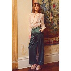 Lulus Sleek Statement Emerald Green Satin High Rise Wide-leg Trousers - Size M